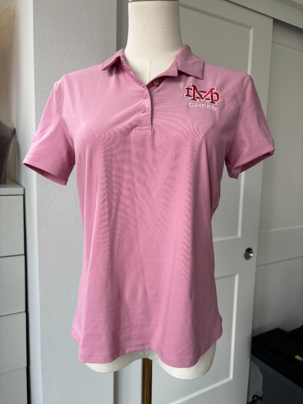 NIKE MATER DEI Cheer Pink Polo Shirt Girl's Size Small Short Sleeve